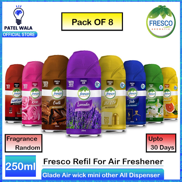 ( Pack of 8 ) Fresco Airwick Automatic Air Freshener Spray | Fresh Random Refill | 250ML Universal Refill for Other Dispensers ~ Patel-wala