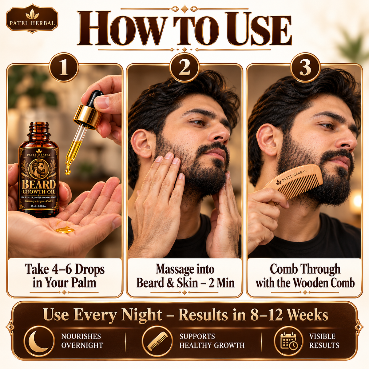 Patel Herbal Beard Growth Oil with Comb – 30ml