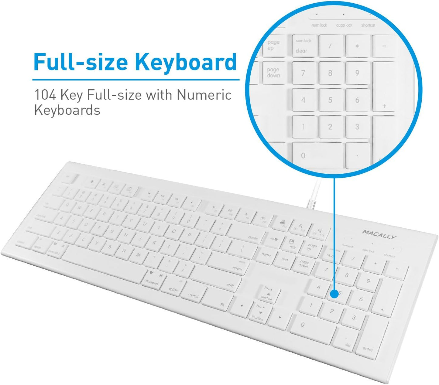 ( Pack of 2 ) Macally 104 Key USB Wired Keyboard and Mouse Combo with Apple Shortcut Keys for Mac, iMac, Macbook, and Windows PC (MKEYECOMBO), White