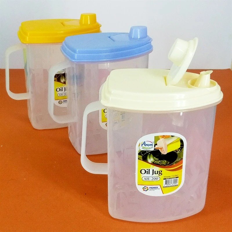 Mini Oil Jug | 1 Ltr Clear Plastic Oil Jug with Lid & Handle | Multipurpose Kitchen Liquid Container