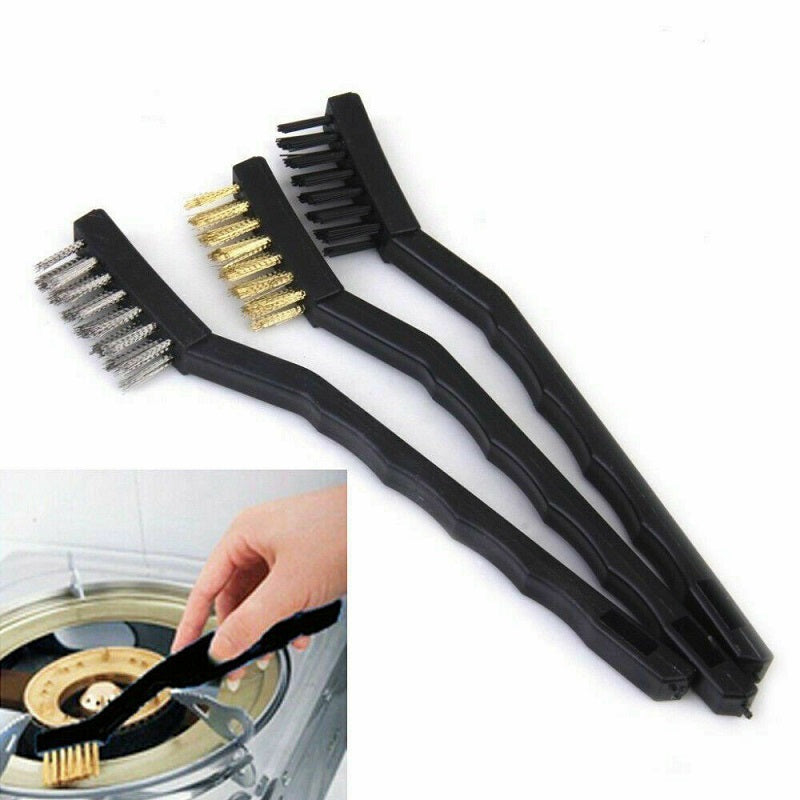 3 Pcs Mini Wire Brush Set Steel Brass Nylon Brush Cleaning Metal Rust Clean