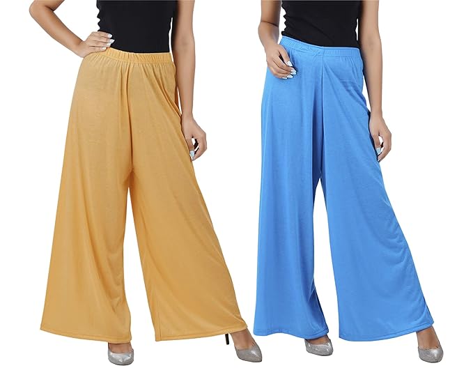 (⭐Pack of 2⭐)100% Pure & Soft Viscos Rayon Palazzo Trousers for Women Relaxed Bottom Adult Pajama Pants Viscose Palazzo Pants Regular Fit Flared Palazoo Pants Daily Use Stylish Plain Plazoo Trendz Cotton Viscose Loose Fit Flared Wide Leg Palazzo Plazo