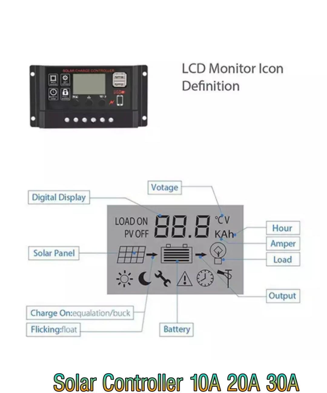 PWM 10A 20A 30A Solar Charge Controller 12V 24V LCD Display Dual USB Solar Panel Charger