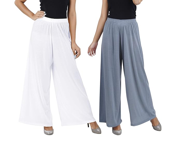 (⭐Pack of 2⭐)100% Pure & Soft Viscos Rayon Palazzo Trousers for Women Relaxed Bottom Adult Pajama Pants Viscose Palazzo Pants Regular Fit Flared Palazoo Pants Daily Use Stylish Plain Plazoo Trendz Cotton Viscose Loose Fit Flared Wide Leg Palazzo Plazo