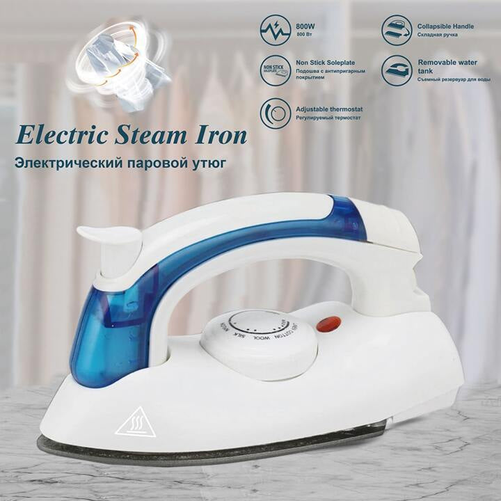 Portable Electric Steam Iron 800 Watts Mini Handheld Foldable Travel Steam Iron Portable Ironing Machine for Dry and Wet Ironing with Adjustable Thermostat for Daily Home and Travel Use Suitable for Linen , Cotton , Wool , Silk , Nylon Fabric