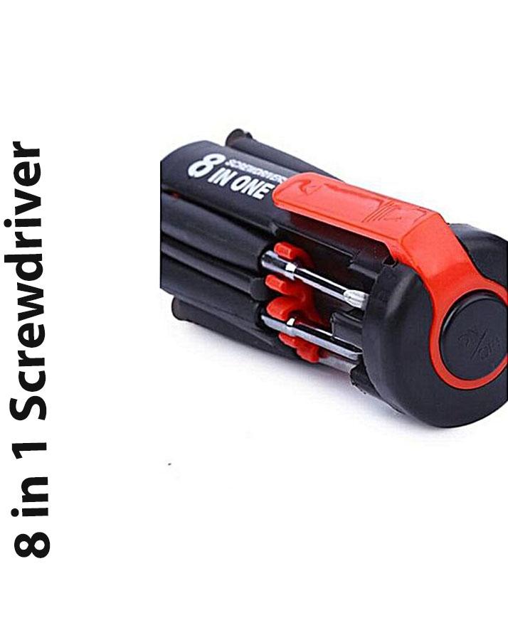 Multi Function 8 In 1 Screwdriver With Led Lights - Red & Black