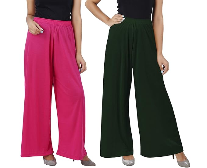 (⭐Pack of 2⭐)100% Pure & Soft Viscos Rayon Palazzo Trousers for Women Relaxed Bottom Adult Pajama Pants Viscose Palazzo Pants Regular Fit Flared Palazoo Pants Daily Use Stylish Plain Plazoo Trendz Cotton Viscose Loose Fit Flared Wide Leg Palazzo Plazo