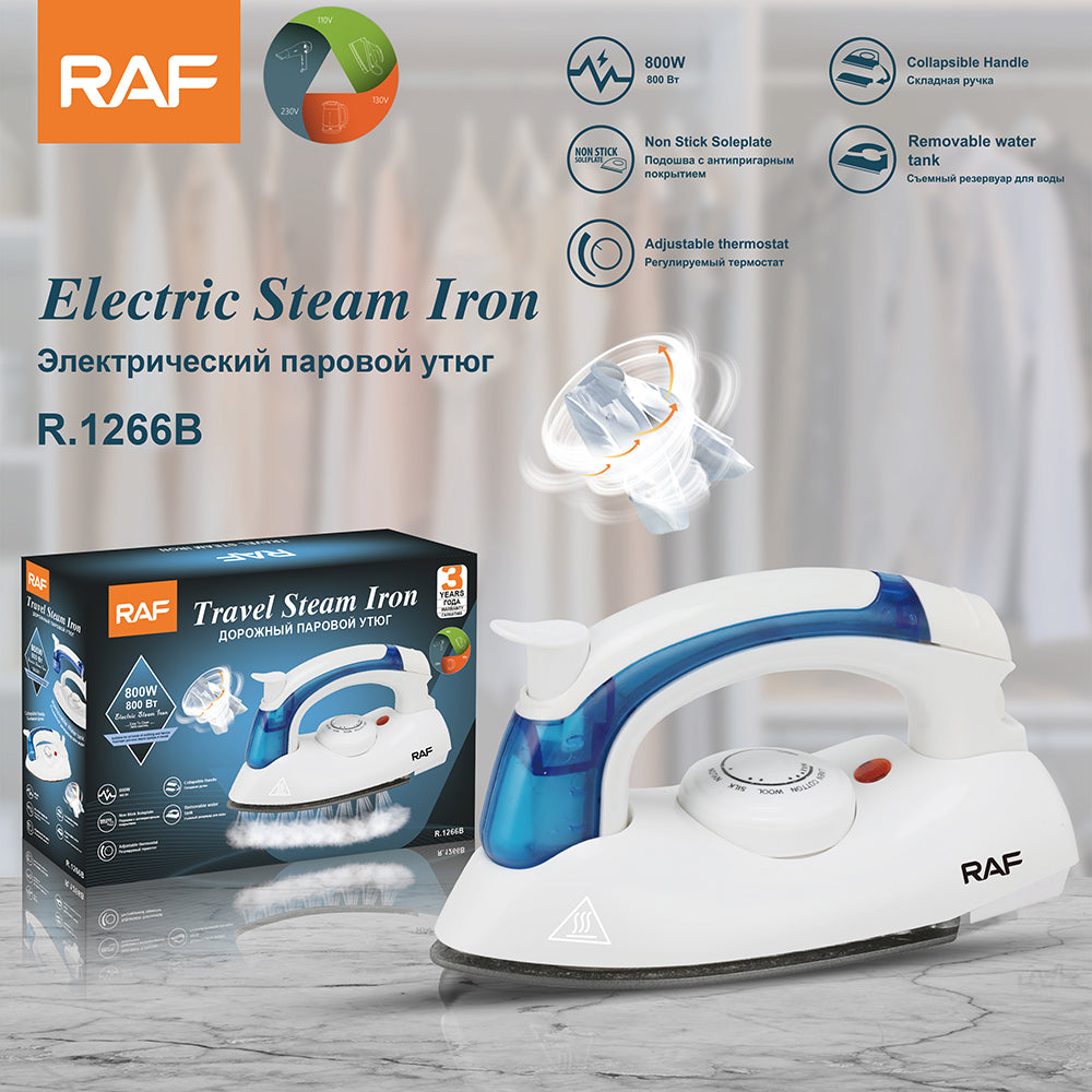 Portable Electric Steam Iron 800 Watts Mini Handheld Foldable Travel Steam Iron Portable Ironing Machine for Dry and Wet Ironing with Adjustable Thermostat for Daily Home and Travel Use Suitable for Linen , Cotton , Wool , Silk , Nylon Fabric