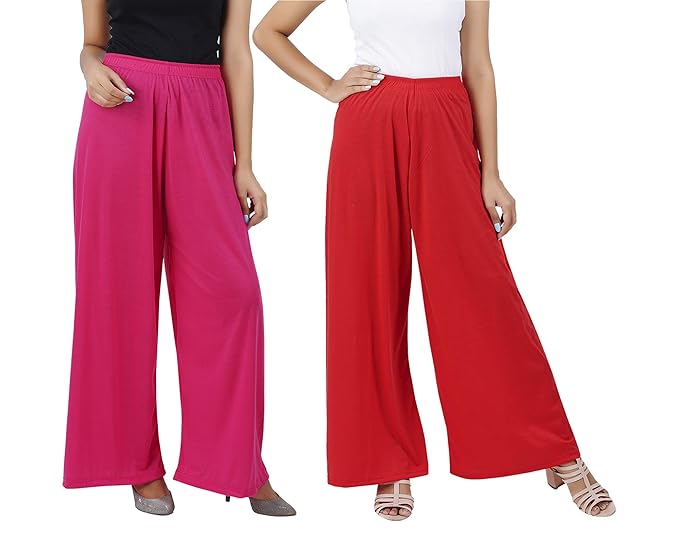 (⭐Pack of 2⭐)100% Pure & Soft Viscos Rayon Palazzo Trousers for Women Relaxed Bottom Adult Pajama Pants Viscose Palazzo Pants Regular Fit Flared Palazoo Pants Daily Use Stylish Plain Plazoo Trendz Cotton Viscose Loose Fit Flared Wide Leg Palazzo Plazo