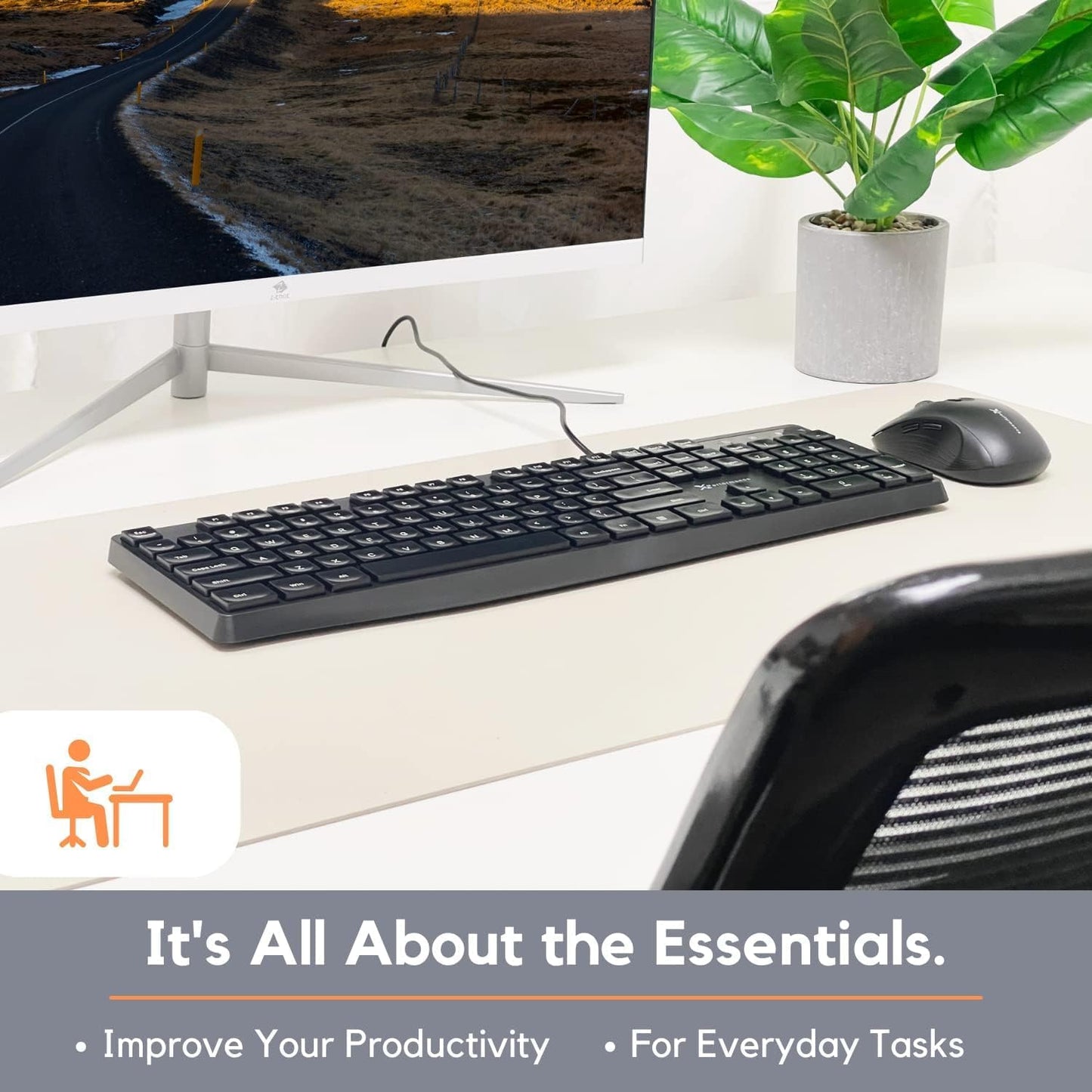 X9 Performance Wired Keyboard - Ultra Slim Full Size Ergonomic Computer Keyboard - Basic USB Keyboard for PC Desktop, Laptop with 5ft Corded Wire, 104 Quiet Keys, 14 Shortcuts, and Kickstand PATELWALA