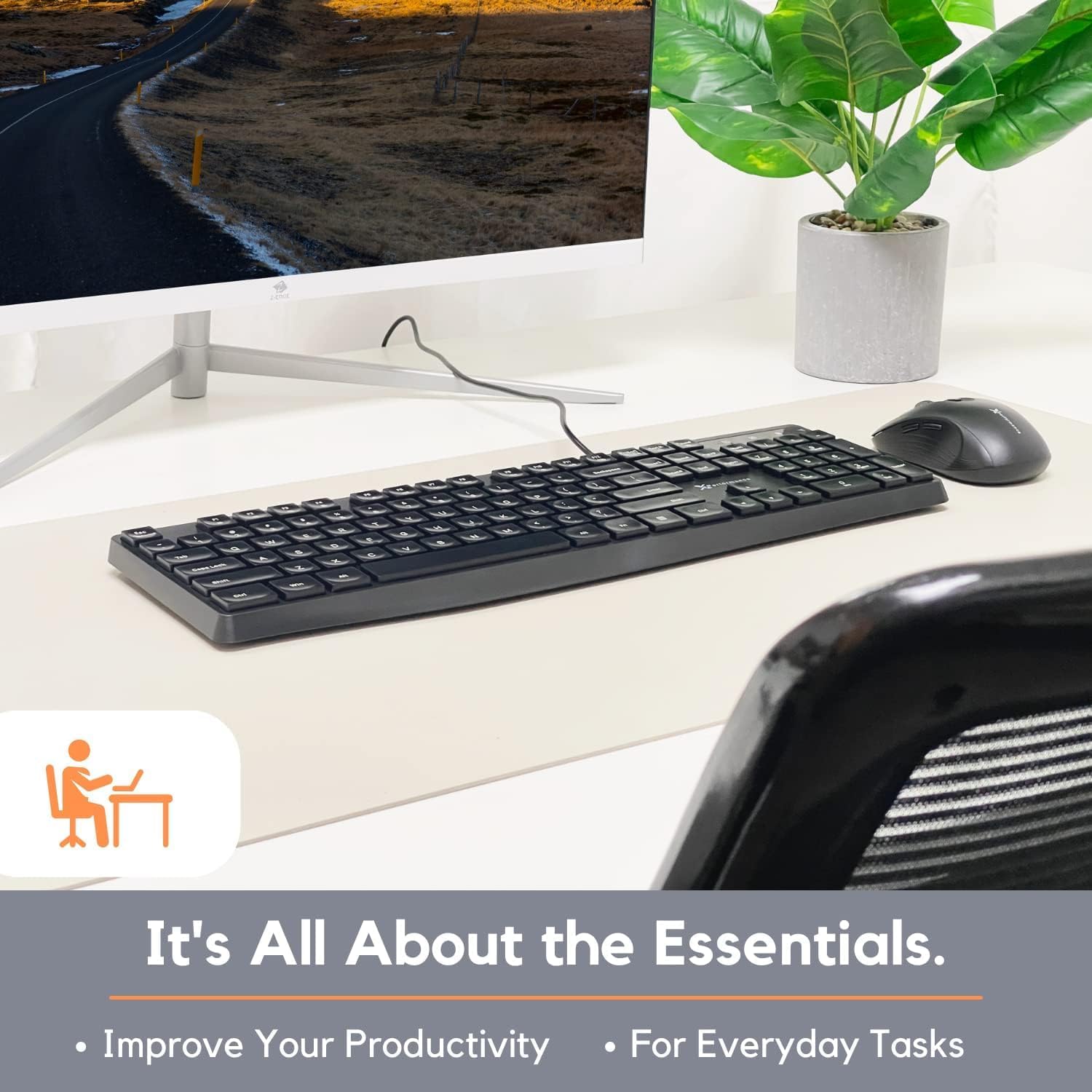 X9 Performance Wired Keyboard - Ultra Slim Full Size Ergonomic Computer Keyboard - Basic USB Keyboard for PC Desktop, Laptop with 5ft Corded Wire, 104 Quiet Keys, 14 Shortcuts, and Kickstand PATELWALA