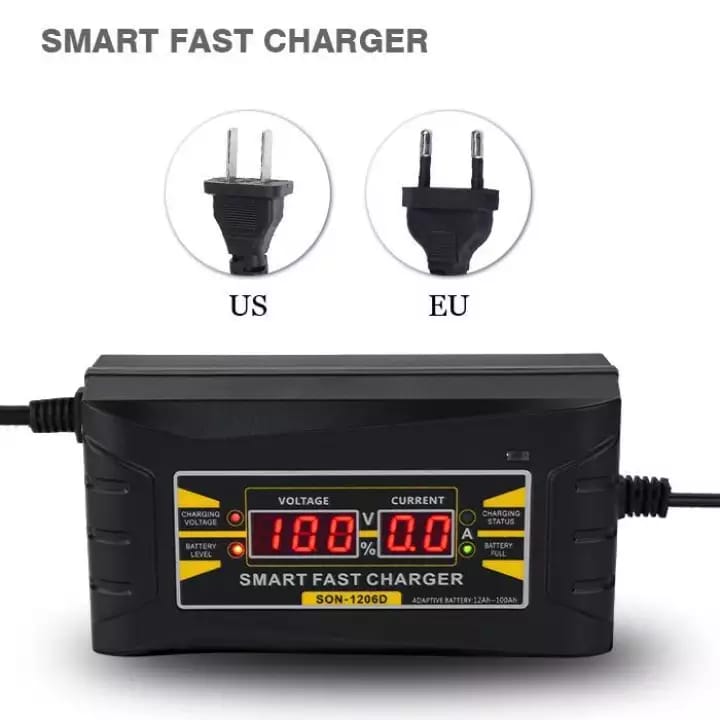 12V 6A Automatic Smart Fast Car Battery Charger Power Supply with Display Screen EU Plug