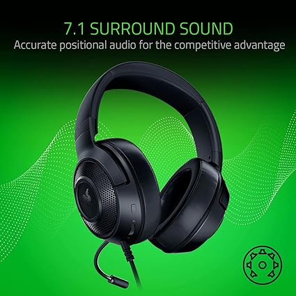 Razer Kraken X Ultralight Gaming Headset: 7.1 Surround Sound - Lightweight Aluminum Frame - Bendable Cardioid Microphone - for PC, PS4, PS5, Switch, Xbox One, Xbox Series X|S, Mobile - Black Open Box Used