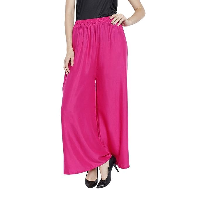 100% Pure & Soft Viscos Rayon Palazzo Trousers for Women Bottom Adult Pajama Pant Viscose Palazzo Pants Regular Fit Flared Palazoo Pants Daily Use Stylish Plain Plazoo Trendz Cotton Viscose Loose Fit Flared Wide Leg Palazzo Plazo - (Free Size)