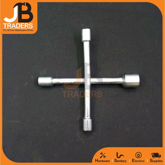 Heavy Duty Cross Wrench for Car & Motorcycle - Emergency Tyre Change, SAE Lug Wrench (12mm, 13mm, 14mm, 17mm, 14-inch)