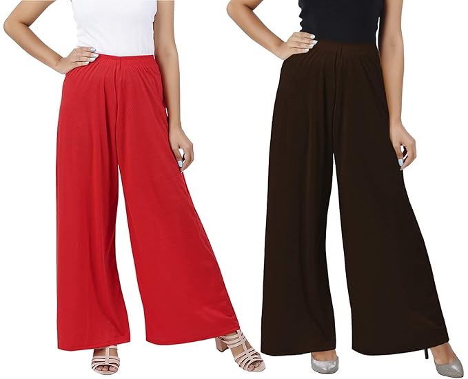 (⭐Pack of 2⭐)100% Pure & Soft Viscos Rayon Palazzo Trousers for Women Relaxed Bottom Adult Pajama Pants Viscose Palazzo Pants Regular Fit Flared Palazoo Pants Daily Use Stylish Plain Plazoo Trendz Cotton Viscose Loose Fit Flared Wide Leg Palazzo Plazo