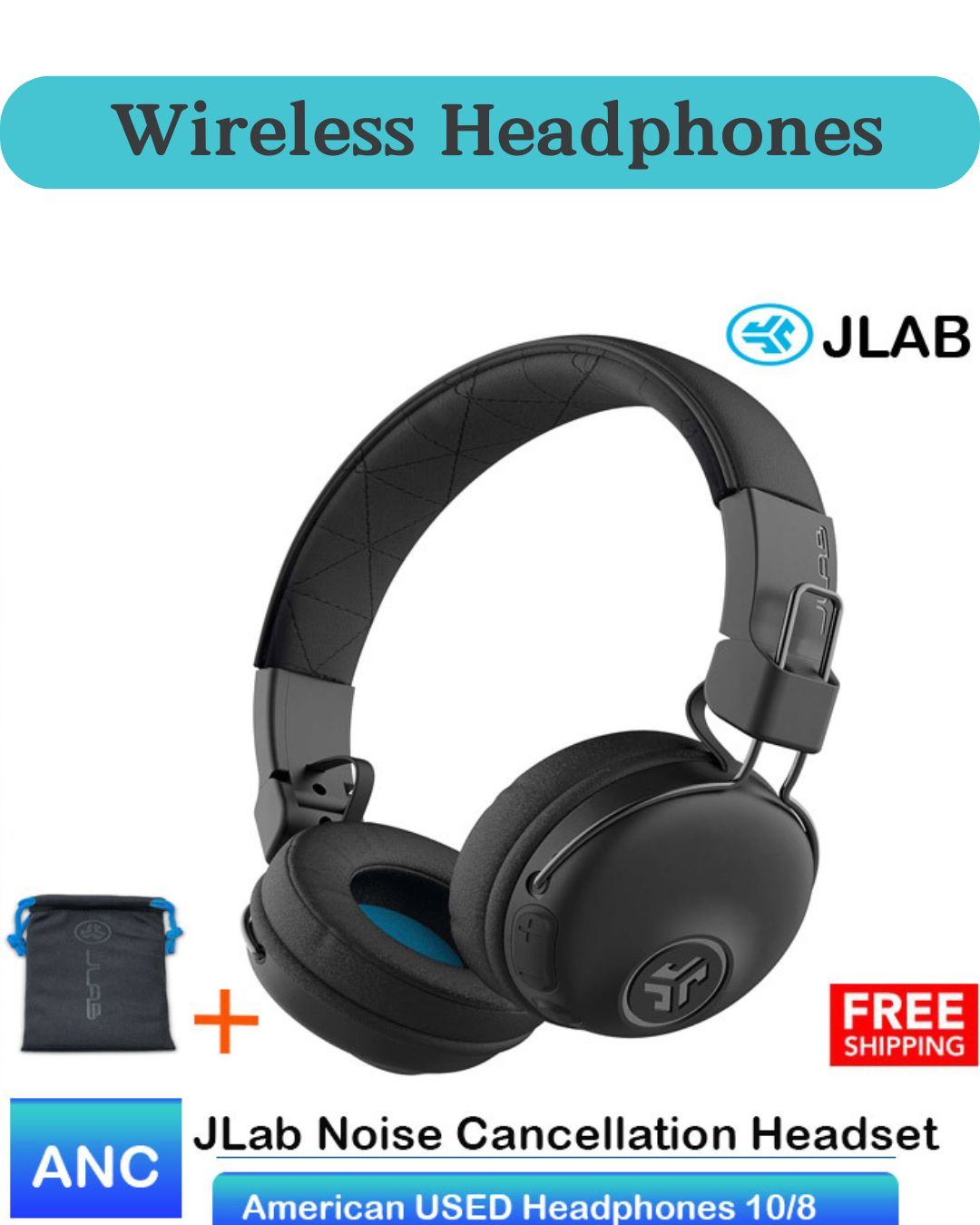 JLab Studio ANC On-Ear Wireless Headphones  Black  34+ Hour Bluetooth 5 Playtime 28+ Hour with Active Noise Cancellation EQ3 Custom Sound Ultra-Plush Faux Leather & Cloud Foam Cushions For Gamming PUBG ~ Smart Shopping & Co