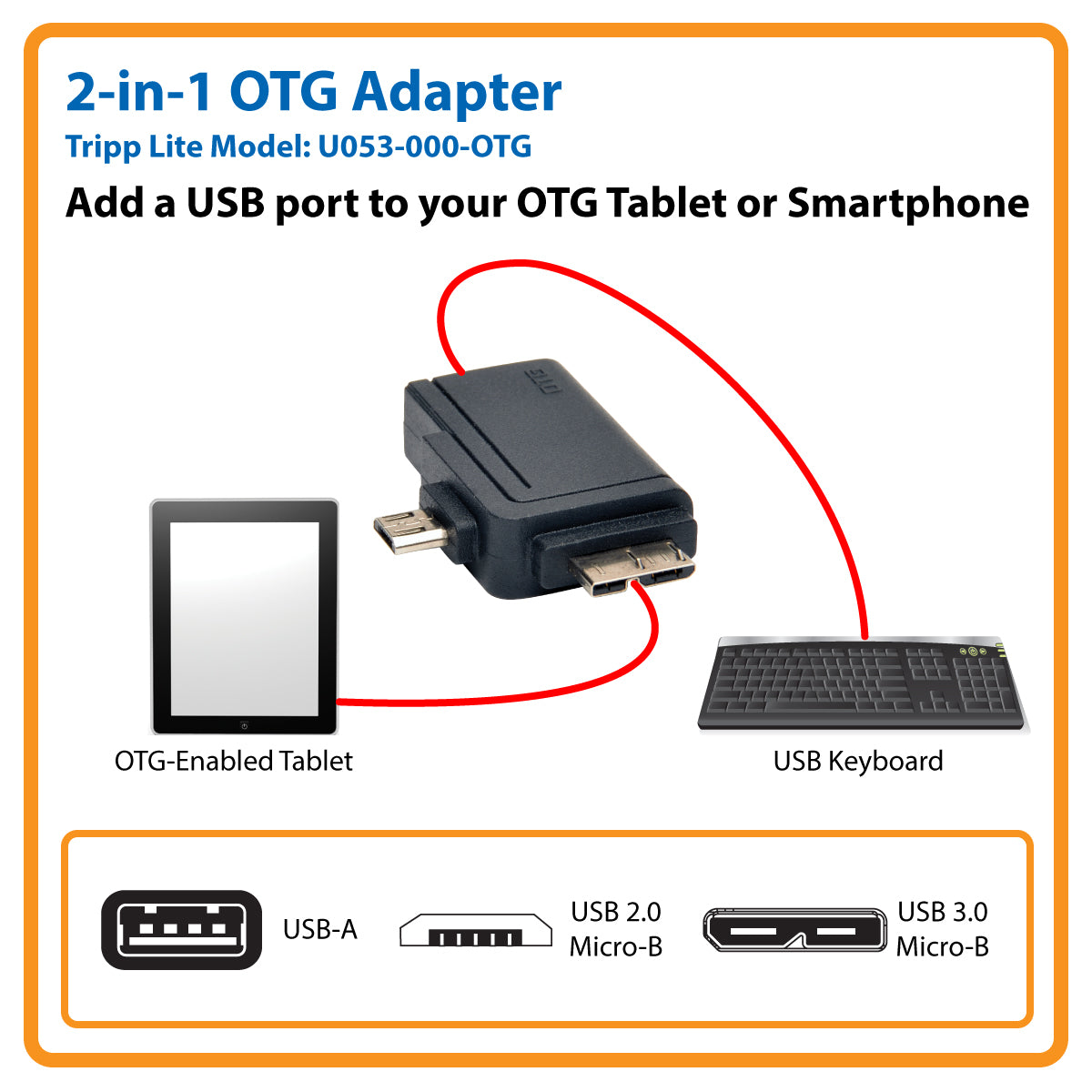 Tripp Lite 2-in-1 OTG Adapter, USB 3.0 Micro B Male and USB 2.0 Micro B to USB A