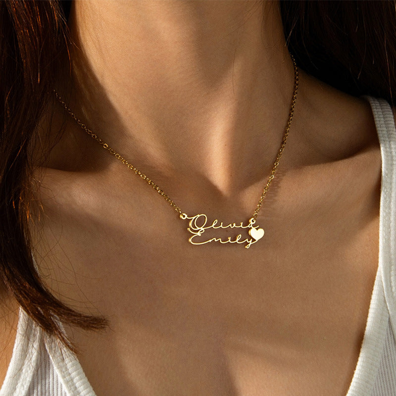 Stainless Steel English Double-layer Pendant Necklace