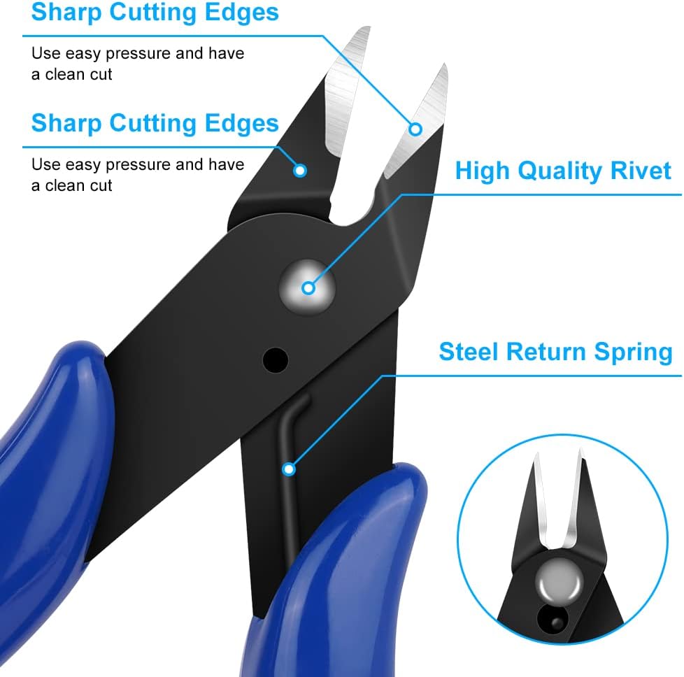 Wire Cutters, Spring-loaded Side Cutters Flush Cutters, Diagonal Cutters Precision Side Cutters, Diagonal Cutting Pliers in CRV Steel, Heavy Duty Cutting Pliers for Electrical, Homes