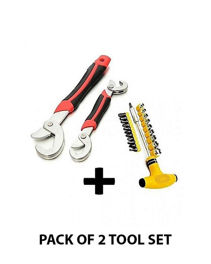 Pack Of 2 - Snap N Grip Wrench Set + 24 In 1 Socket & Bits Set - Silver