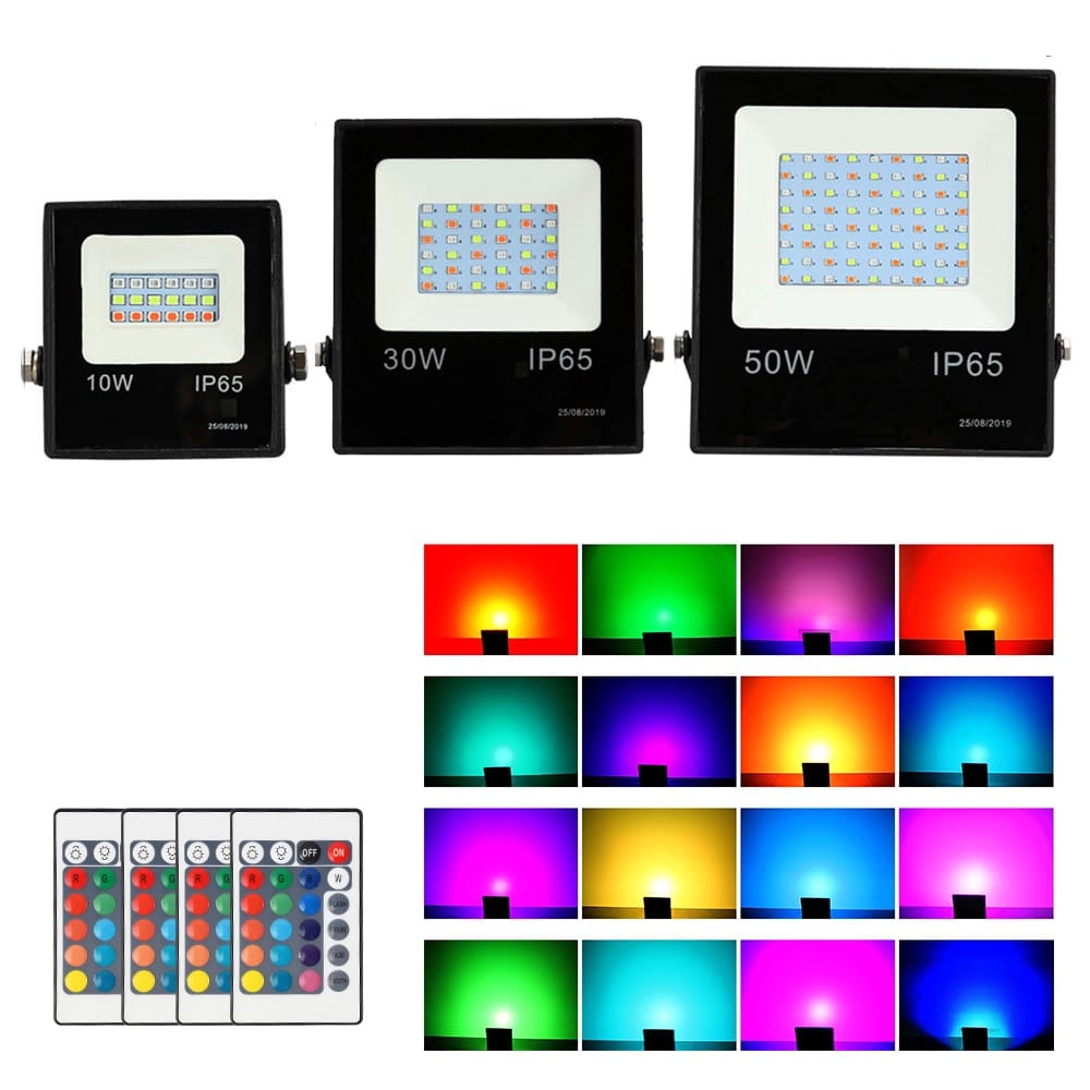 DINGDIAN LED AC220V LED Light 50W RGB Flood Light 16 Colors Outdoor Waterproof Remote Control Floodlights for Garden Yard Park Searchlights HIGH QUALITY ( 1 Year Warranty By Seller )