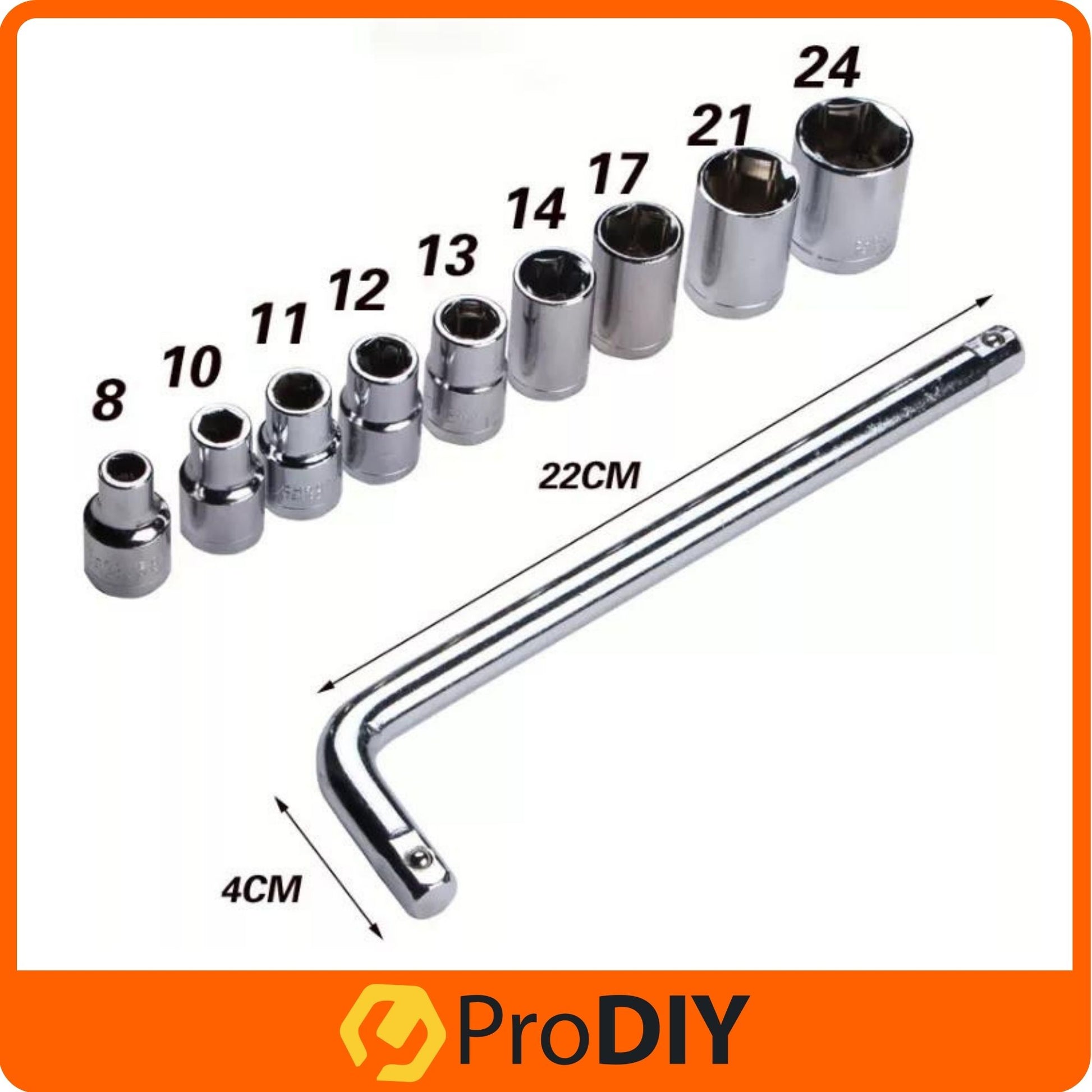 10pcs Car Socket Sleeve Wrench Kit Set 8MM - 21MM ½ Inch L Type Spanner Box Automobile Motorcycle Repairing ( NO:1810 )