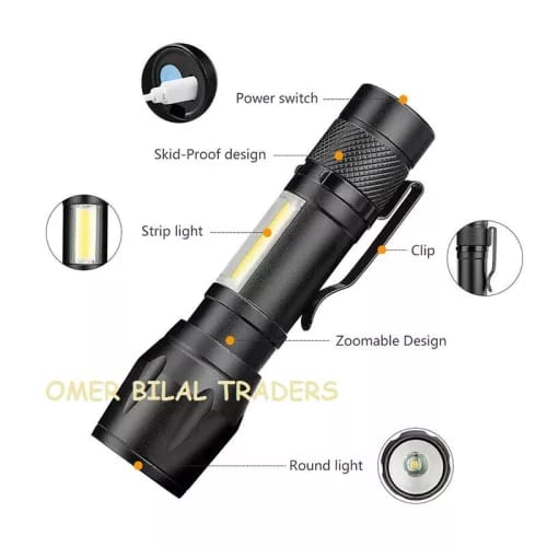 Portable Mini Led Flashlight Zoom Torch Built In Battery USB Rechargeable Lamp Adjustable Retractable Penlight For Outdoor