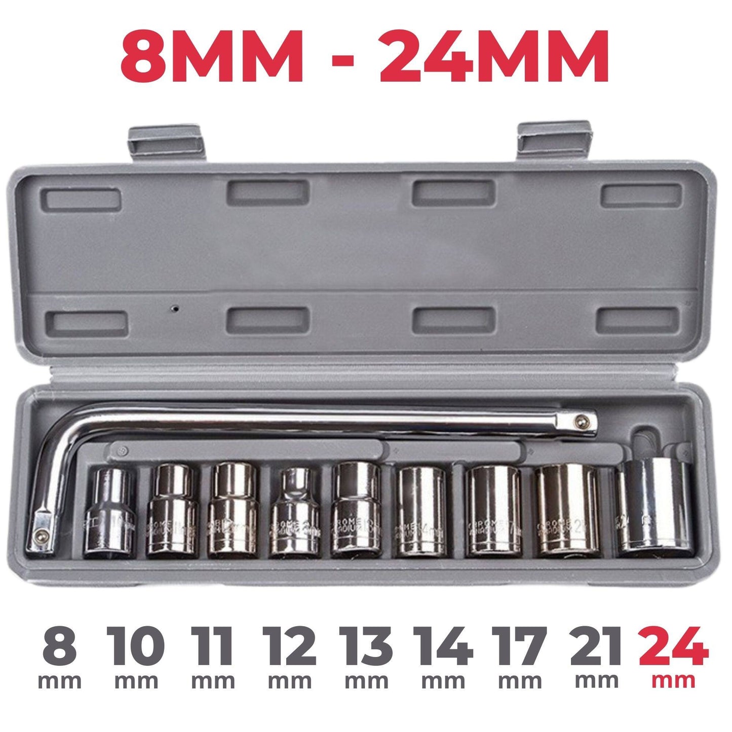 10pcs Car Socket Sleeve Wrench Kit Set 8MM - 21MM ½ Inch L Type Spanner Box Automobile Motorcycle Repairing ( NO:1810 )