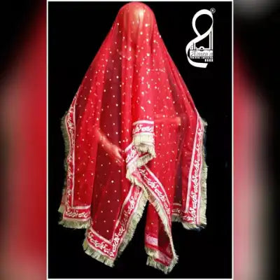 Qabool Hai Traditional Embroidery Bridal Dupatta - Fancy Net Dress for Shadi, Mehndi, Nikah, Wedding Gift, with Fine Tailored Stitch & Lace - For Girls & Women