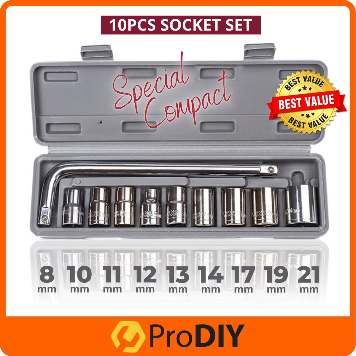 10pcs Car Socket Sleeve Wrench Kit Set 8MM - 21MM ½ Inch L Type Spanner Box Automobile Motorcycle Repairing ( NO:1810 )