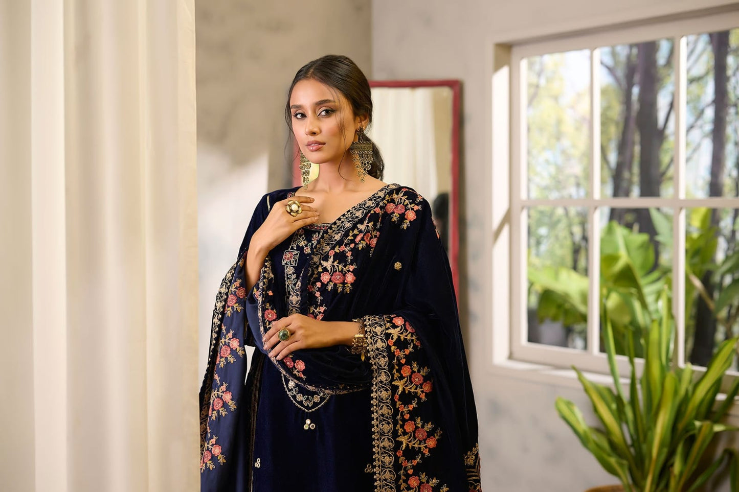 Luxury Velvet Embroidered Sequence Multiple Designs Winter Shawls For Women