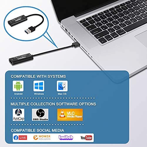 4k HD 1080P 60fps HDMI to USB Video Capture Card Game Recording Box for Computer Youtube OBS Etc. Grabber Live Streaming 4K HDMI Video Capture Card USB 2.0 3.0 for DSLR, PlayStations, Camcorders, TV Box, Live Streaming