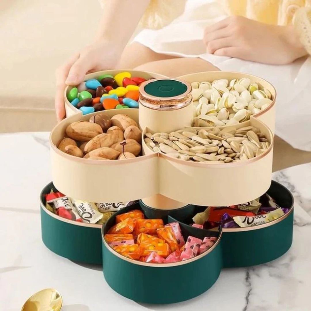 Multi Compartment Plastic Rotating Dry Fruit Tray