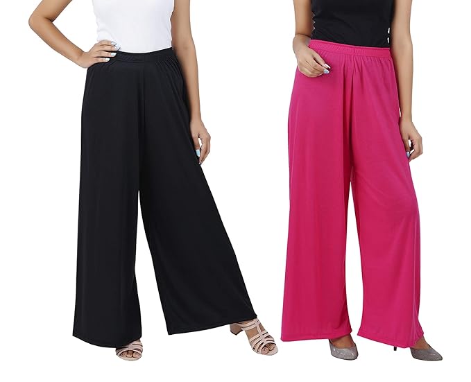 (⭐Pack of 2⭐)100% Pure & Soft Viscos Rayon Palazzo Trousers for Women Relaxed Bottom Adult Pajama Pants Viscose Palazzo Pants Regular Fit Flared Palazoo Pants Daily Use Stylish Plain Plazoo Trendz Cotton Viscose Loose Fit Flared Wide Leg Palazzo Plazo