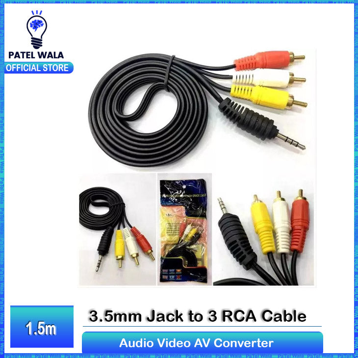 1.5M Jack Audio Cable Adapter | 3.5mm Jack to 3 RCA Male to Male AV Converter | High-Quality AV TVPLUS Cable