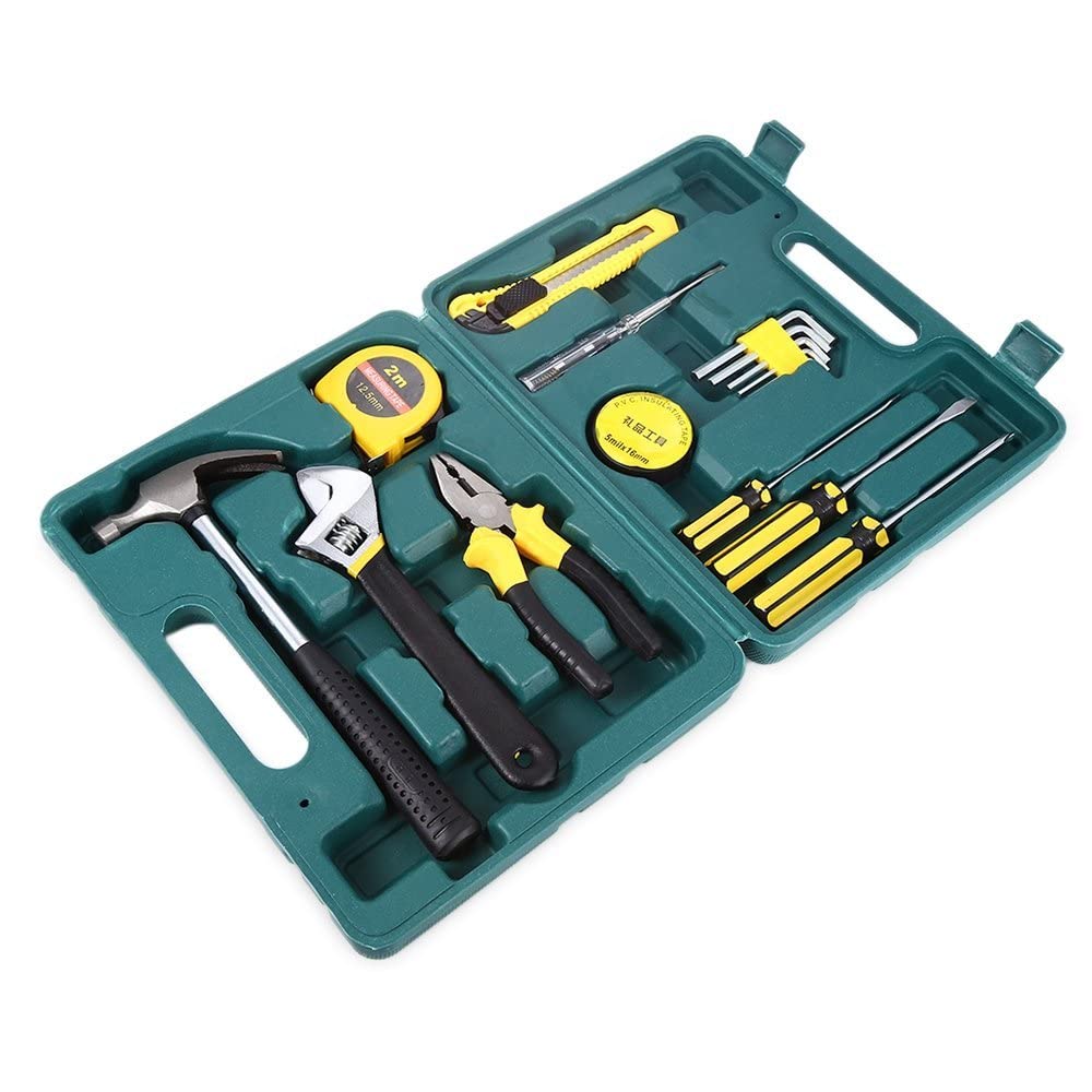 16 Pcs Hardware Tool Set Kit - Complete Tool Box with Screwdriver, Plier, Hammer, Measuring Tape & More