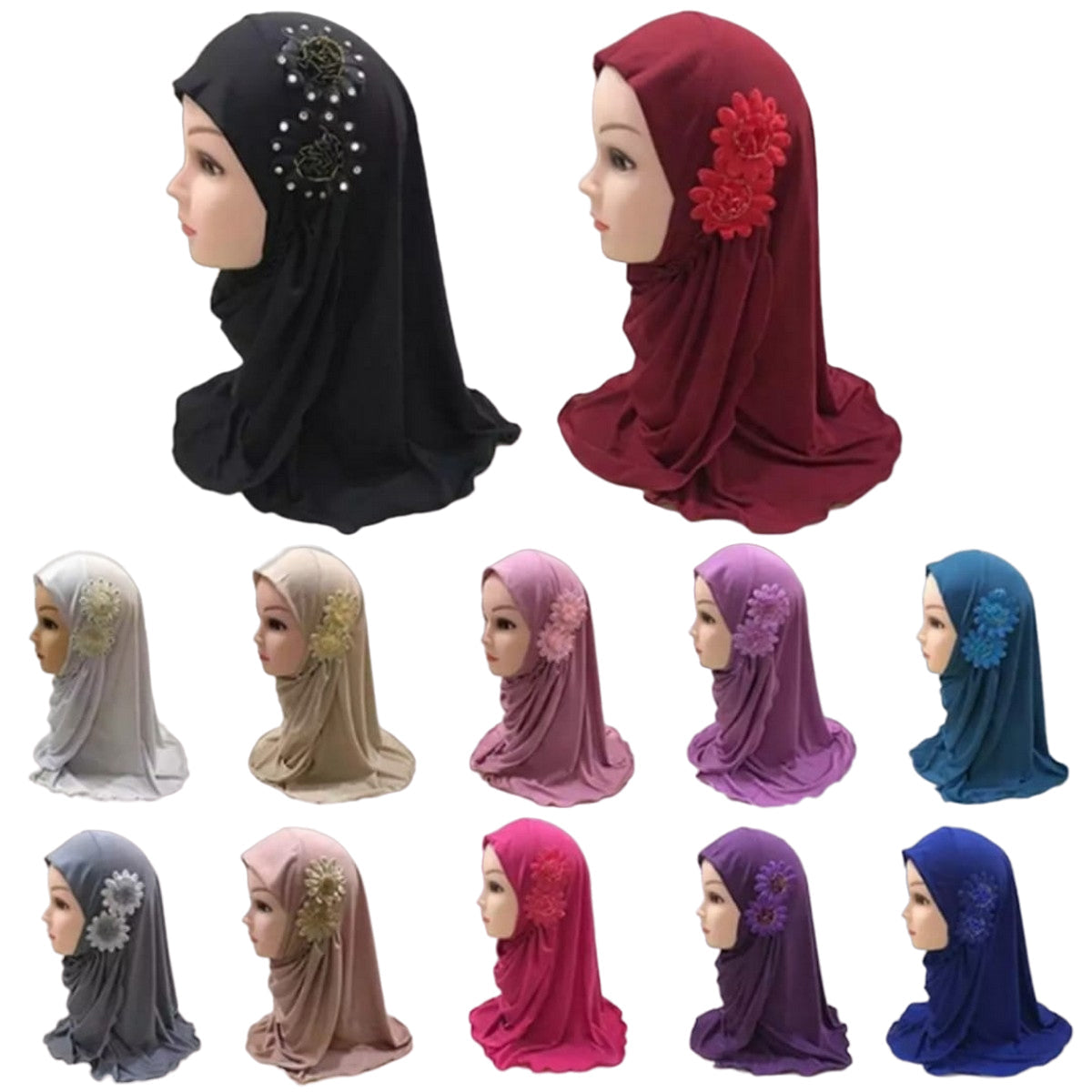 Kid's Islamic Headscarf Muslim Baby Scarfs Hijab Ready to Wear Prayer Makhna