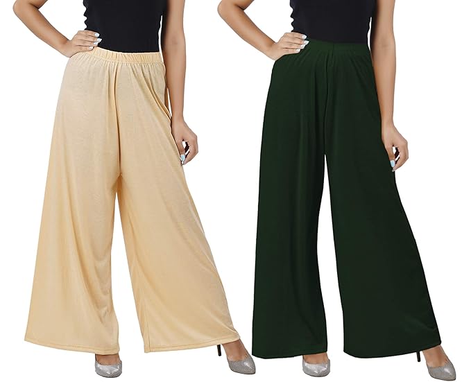 (⭐Pack of 2⭐)100% Pure & Soft Viscos Rayon Palazzo Trousers for Women Relaxed Bottom Adult Pajama Pants Viscose Palazzo Pants Regular Fit Flared Palazoo Pants Daily Use Stylish Plain Plazoo Trendz Cotton Viscose Loose Fit Flared Wide Leg Palazzo Plazo