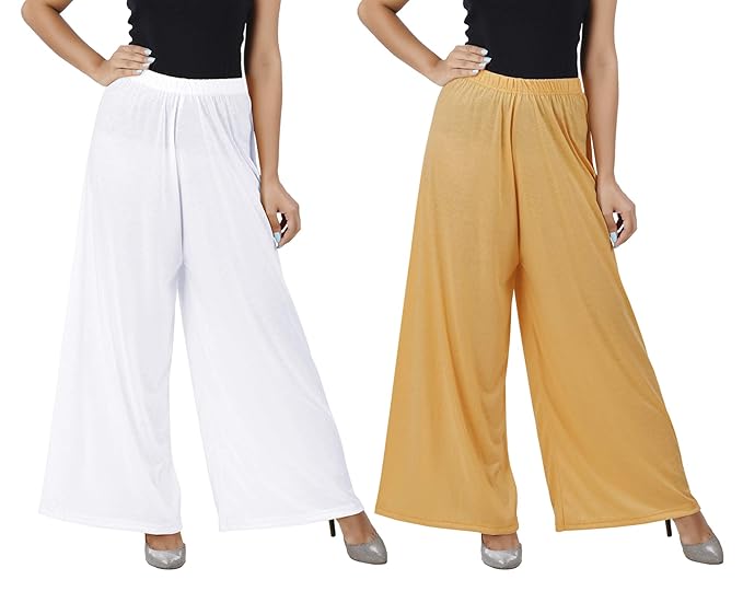 (⭐Pack of 2⭐)100% Pure & Soft Viscos Rayon Palazzo Trousers for Women Relaxed Bottom Adult Pajama Pants Viscose Palazzo Pants Regular Fit Flared Palazoo Pants Daily Use Stylish Plain Plazoo Trendz Cotton Viscose Loose Fit Flared Wide Leg Palazzo Plazo