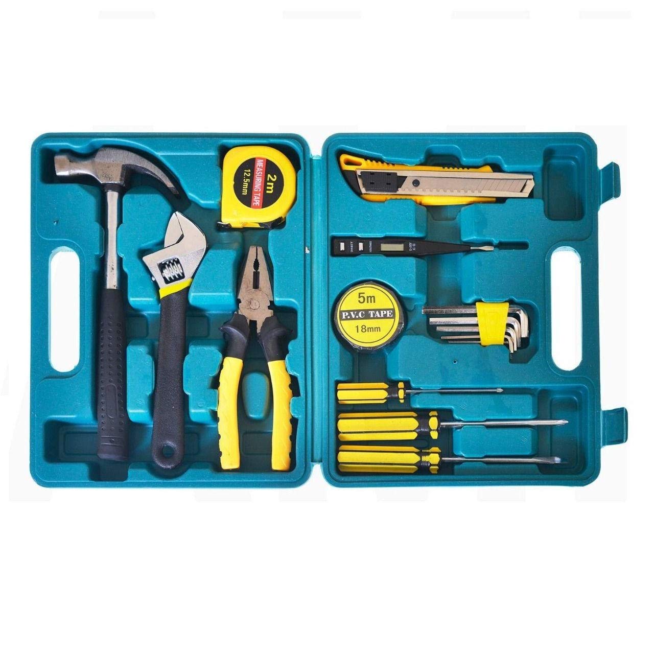 16 Pcs Hardware Tool Set Kit - Complete Tool Box with Screwdriver, Plier, Hammer, Measuring Tape & More