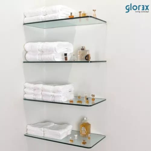 (PATEL ) (in Set) (2pcs) High Quality Thick Bathroom Wall Mounted Glass Shelf Shampoo Rack Bathroom Shelf Bathroom Rack Toilet Rack Glass Rack 1 Layer Toilet Rak Glass Rak Bathroom Rak Fast Delivery Ready Stock Readily Stock