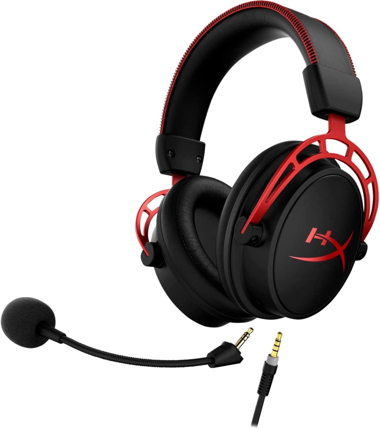 HyperX Cloud Alpha Gaming Headset - Dual Chamber Drivers, Detachable Mic, Aluminum Frame, Legendary Comfort, Compatible with PC, PS4, PS5, Xbox, Switch & Mobile – Red (No Box, American Used)