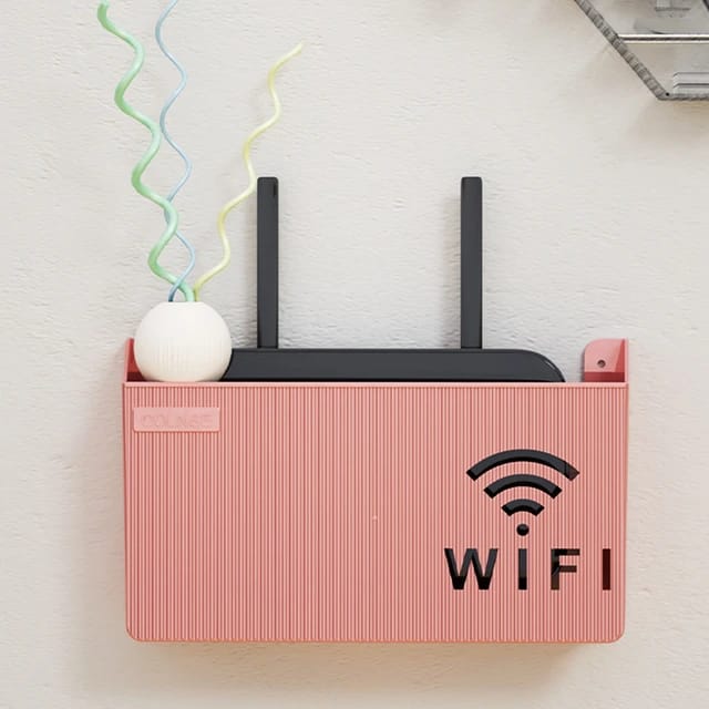 (Pink) Wall-mounted router box Office Media Decor Console Wifi box Wireless storage boxes Rack Bracket Hangings Wall Shelf TV Box Router Shelf  WiFi Stand Cord-less Phone Stand Wall Mount Wall Shelf Floating Media Shelf TV DVD Android Box Holder Stand