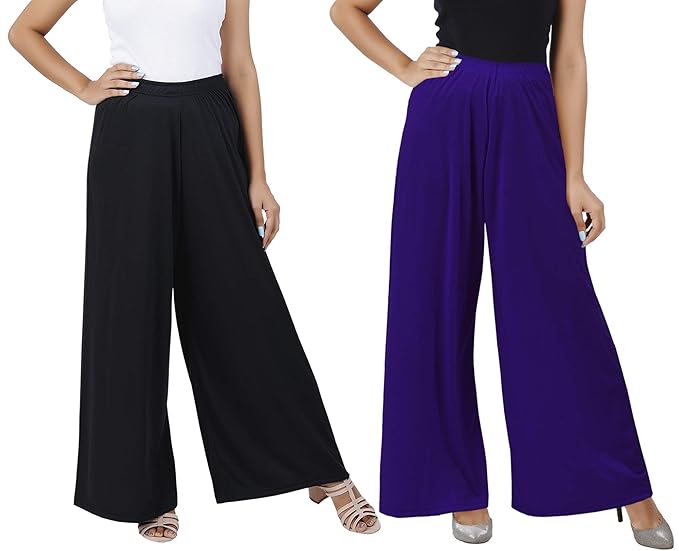 (⭐Pack of 2⭐)100% Pure & Soft Viscos Rayon Palazzo Trousers for Women Relaxed Bottom Adult Pajama Pants Viscose Palazzo Pants Regular Fit Flared Palazoo Pants Daily Use Stylish Plain Plazoo Trendz Cotton Viscose Loose Fit Flared Wide Leg Palazzo Plazo