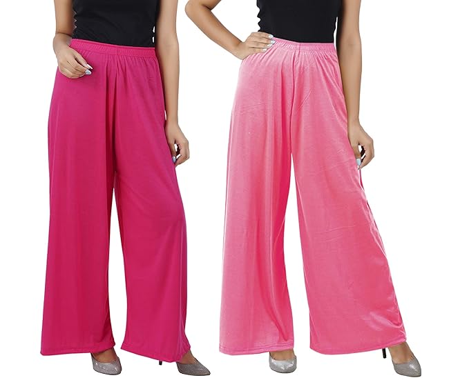 (⭐Pack of 2⭐)100% Pure & Soft Viscos Rayon Palazzo Trousers for Women Relaxed Bottom Adult Pajama Pants Viscose Palazzo Pants Regular Fit Flared Palazoo Pants Daily Use Stylish Plain Plazoo Trendz Cotton Viscose Loose Fit Flared Wide Leg Palazzo Plazo