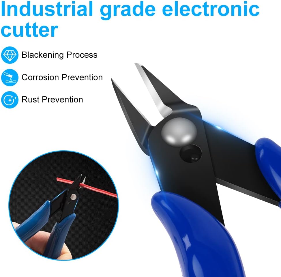 Wire Cutters, Spring-loaded Side Cutters Flush Cutters, Diagonal Cutters Precision Side Cutters, Diagonal Cutting Pliers in CRV Steel, Heavy Duty Cutting Pliers for Electrical, Homes