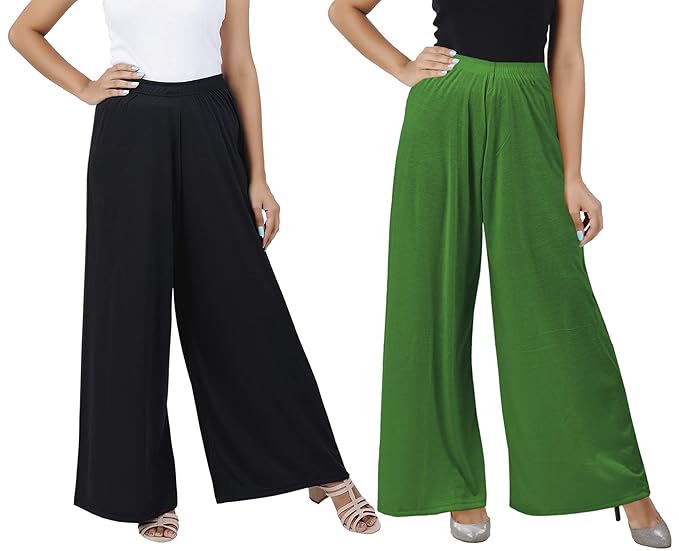 (⭐Pack of 2⭐)100% Pure & Soft Viscos Rayon Palazzo Trousers for Women Relaxed Bottom Adult Pajama Pants Viscose Palazzo Pants Regular Fit Flared Palazoo Pants Daily Use Stylish Plain Plazoo Trendz Cotton Viscose Loose Fit Flared Wide Leg Palazzo Plazo