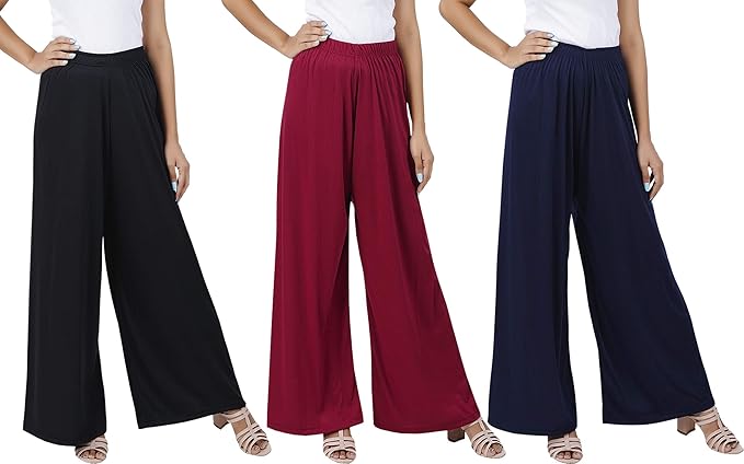 (⭐Pack of 2⭐)100% Pure & Soft Viscos Rayon Palazzo Trousers for Women Relaxed Bottom Adult Pajama Pants Viscose Palazzo Pants Regular Fit Flared Palazoo Pants Daily Use Stylish Plain Plazoo Trendz Cotton Viscose Loose Fit Flared Wide Leg Palazzo Plazo