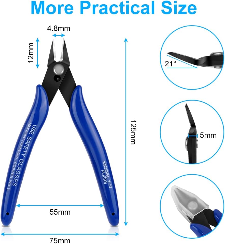 Wire Cutters, Spring-loaded Side Cutters Flush Cutters, Diagonal Cutters Precision Side Cutters, Diagonal Cutting Pliers in CRV Steel, Heavy Duty Cutting Pliers for Electrical, Homes